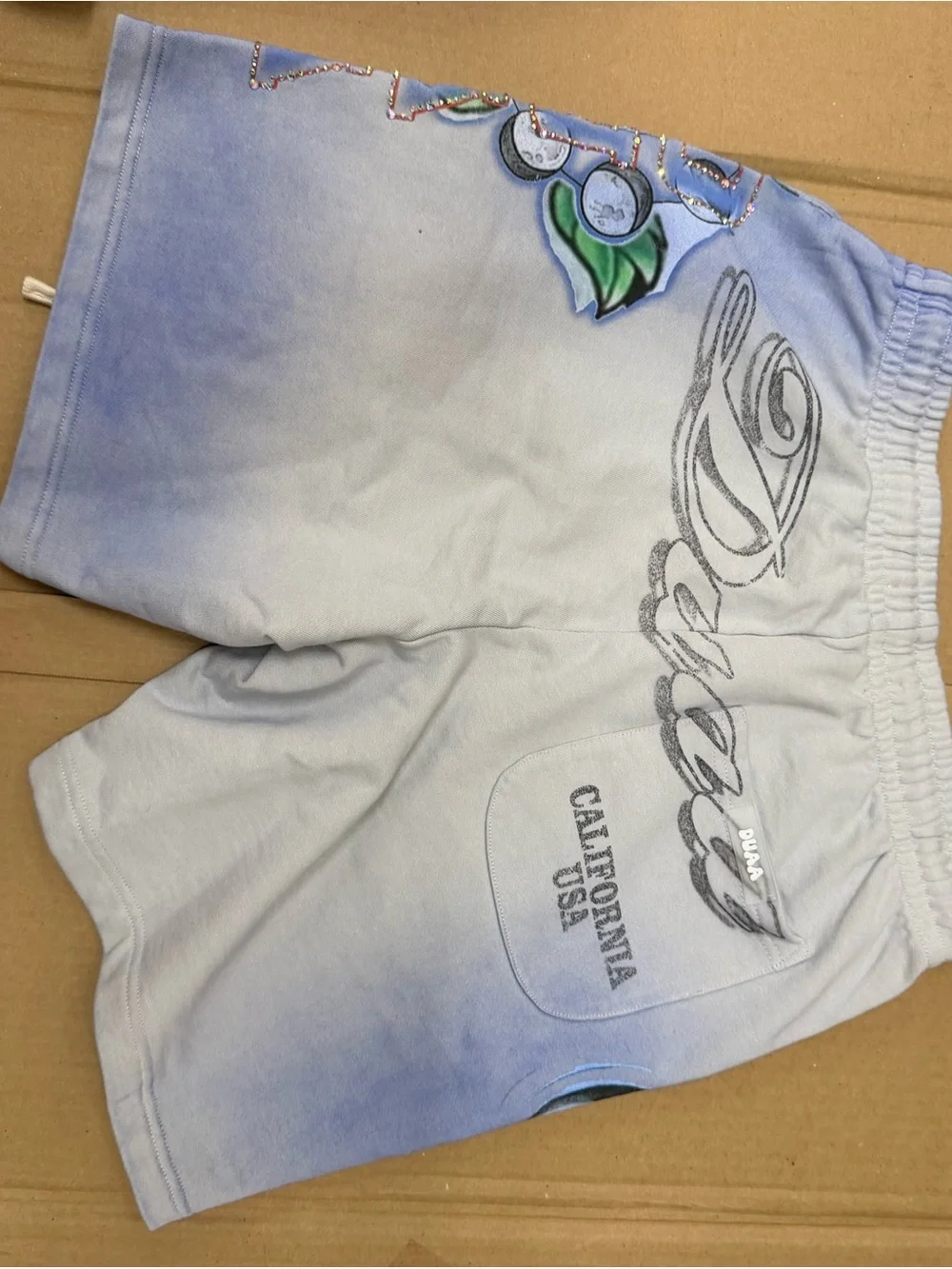 Light Blue Graphic Swim Trunks with Shark Print